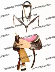 Hand Carved Premium Leather Roping Ranch Horse Saddle Tack Set Sizes 10" -18"