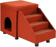 Pet Scene Dog Stairs with Pet Bed 3 Steps, Foldable Pet Ramp Pet Ladder for Dogs Cats,2 in 1 Pet Safety Ladder for Couch Bed, Dog Cat House with Wooden Frame Legs