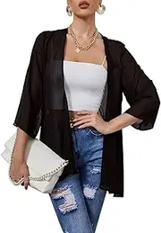 [Nosunyi] Sheer Chiffon Kimono Cardigans for Women Lightweight Beach Cover up Casual Blouse Tops
