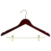 Only Hangers 17" Flat Wooden Suit Hanger w/Clips (Walnut/Brass) Box of 10