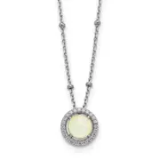 Sterling Silver Rh-Plated White Created Opal Cz Beaded W/2 In Ext. Necklace