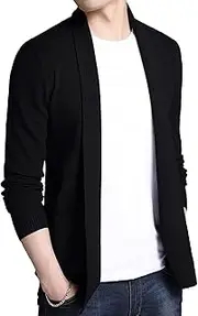 [SWJGLITTR] Men's Shawl Collar Sweater Cardigan Button Down Slim Fit Cardigans Classic Open Front Knitwear Jacket