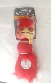 AFP All For Paws Red Monster Tennis Ball Dog Toy Plush 3 In 1 NEW