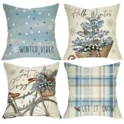 Hello Winter Vibes Bike Decorative Throw Pillow 20" x 20" (Pack of 4) Blue