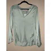 Philosophy Republic Clothes BalletCore Scandi Soft Green V-neck Long Sleeves Top