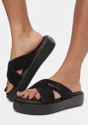 [PUMA] Black Suede Platform Slides