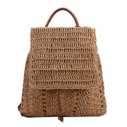 Backpacks Women Straw Backpack Drawstring Shoulder Bag Bohemian Beach Bags, Summer Handwoven Crochet Straw Backpack