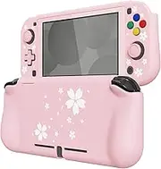 PlayVital ZealProtect Protective Case for Nintendo Switch Lite, Hard Shell Ergonomic Grip Cover for Switch Lite w/Screen Protector & Thumb Grip Caps & Button Caps - Cherry Blossoms Petals