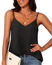[Holipick] Chiffon Tank Top for Women V Neck Dressy Flowy Summer Tank Blouse Loose Fit Spaghetti Strap Cami Shirt
