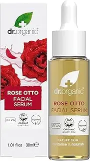 Dr Organic Rose Otto Facial Serum, Moisturising, Healthy-Aging, Wrinkles, Mature Skin, Natural, Vegan, Cruelty-Free, Paraben & SLS-Free, Recycled & Recyclable, Organic, 35ml