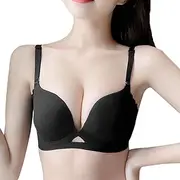 [Dress Cici] Wireless Push Up Bra for Women, Plunge V-Neck Bra, Wide Side Wing Reduce Side Boobs