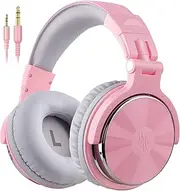 OneOdio Over Ear Headphone, Wired Bass Headsets with 50mm Driver, Foldable Lightweight Headphones with Shareport and Mic for Recording Monitoring Mixing Podcast Guitar PC TV (Light Pink)