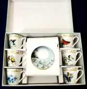 Bradford Exchange 12 Piece Set Birds Of A Feather Cups & Saucers Demitasse