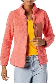 [Amazon Essentials] Women's Sherpa Long-Sleeve Mock Neck Full-Zip Jacket with Woven Trim (Available in Plus Size)