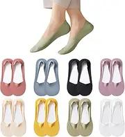 [FUIPVGI] 8 Pairs Women's No Show Ice Silk Socks Non-Slip Ice Silk Boat Socks Cotton Invisible Socks Low Cut Ultra Socks for Sneakers Shoes Size 4-7, Multicoloured, One Size, multicoloured, One size