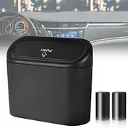 Tulsondai Car Trash Can with Lid, Mini Universal Vehicle Mini Leakproof Garbage Can Bin with 30pcs Trash Bags，Waterproof Car Bin for Front Back Seat Accessories for Auto Office Home(Black)