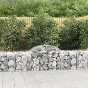 Arched Gabion Baskets 3 pcs, Garden Retaining Wall, Galvanised Iron Gabion Wall for Backyard Terrace Courtyard, Easy Assemble, 200 x 50 x 60/80 cm