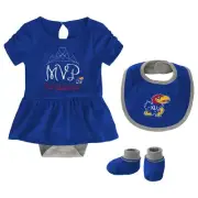 Outerstuff NCAA Infant Girls Kansas Jayhawks MVP Creeper, Bib & Bootie Set
