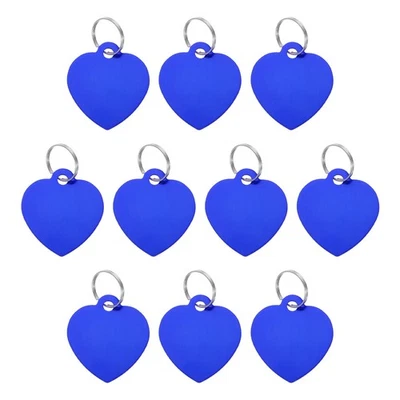 Pet ID Tags, Engraving Tags, Heart-Shape Dog ID Tag, Blue Blank Tags, 10pcs