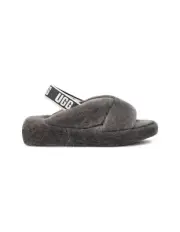 NIB UGG Fab Yeah Slide with Branded Logo Band [Size US9] Charcoal Grey Sheepskin