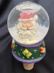 Wine Bottle Cork Stopper Christmas Santa Claus Glass Snow Globe Festive