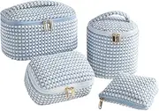 Large Makeup Bag Set, Cute Cosmetic Bag Make up Organizer Case for Women Girls,Wide-Open Pouch Makeup Cosmetic Travel Bag with Handle for Women Purse for Toiletries Accessories Brushes (4 PCS-Blue)