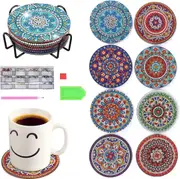 8 Pcs Diamond Painting Coasters, Mandala Coasters Diamond Painting Wooden Diamond Painting Coasters Kit for Drinks Coffee