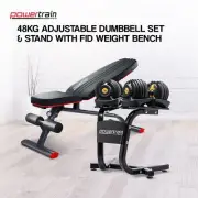 Powertrain 48KG Adjustable Dumbbell Set (Gold) & Stand with FID Weight Bench