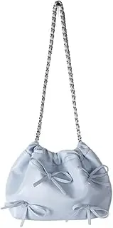 [CJLWSLCO] Popular models senior sense handbag chain bag red bow soft leather shoulder bag Small Bow-Tie Purses Soft Leather Pleated Bucket Bags with Adjustable Metal Strap Cross-body Bag for Daily Life