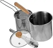 VALICLUD 1Set Stainless Steel Deep Fryer Pot with Lid Frying Basket Food Tongs Household Cookware for Frying Cooking Breakfast and Heating Milk Kitchen