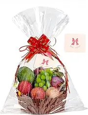 NUIBY 30"x40" Clear Basket Bags Package Bags Large Clear Cellophane Wrap for Baskets and Gifts, with Ribbon Bows and Greeting Cards (1.6 Mil 12 Pack) (30W x 40L)