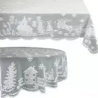 Christmas Tablecloth White Snow Scene Lace Dinner Table Cover Party Supplies