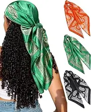 [CHLINS] 35" Satin Square Hair Scarf Bandanas 3Pcs Large Silk Head Scarves Lightweight Satin Hair Kerchief Sleeping Hair Wraps