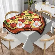 [QMNEHJ] Square Tablecloth 55 inch Wrinkle Resistant Waterproof Table Cover Farmhouse Table Cloth I Love Pizza Heart Decorative Fabric Dining Table Cover for Kitchen Banquet Party