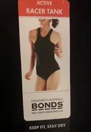 BONDS: Size: 12. Modern Sleek BLACK, Microfibre Active Racer-Back, Tank/Singlet