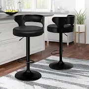 ALFORDSON Set of 2 Bar Stool Ramiro Adjustable Kitchen Stool Swivel Counter Wooden Dining Chair in 61-82cm Seat Height with Gas Lift, All Black Bar Sets for Home Dining Room Cafe Shops Bars