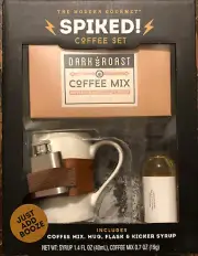 N SPIKED COFFEE SET DARK ROAST COFFEE MIX,MUG,FLASK &KICKER SYRUP JUST ADD BOOZE