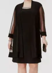 R&M Richards Women's Black Embellished Dress & Jacket Set Plus Size 22W