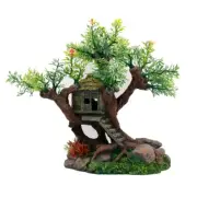 Aquarium Decor House on Tree with Stairs Grass for Freshwater and Saltwater