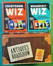 3x FAMILY FUN GAMES New Antiques Roadshow Word Scout Count Down Play & Learn