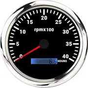 ELING 110MM Tachometer 0-4000RPM REV Counter Gauge with Hourmeter with 7 Colors Backlight for Vessels Yachts 12V 24Volts (Black+Stainless Steel, 0-4000RPM)