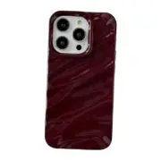 Caseative for iPhone 15 Pro Case,Water Ripple Pattern Curly Wave Shape Wine Red