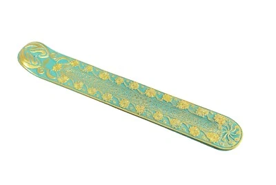 Incense Stick Holder Ash Catcher - Blue & Gold W/ Flowers