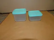 Tupperware Basic Bright Square 1L & 650ml Container Set of 2 Aqua Blue Seal New