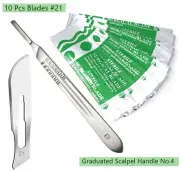 10 Scalpel Blades #21 Includes #4 Metal Handle Suitable for Dermaplaning, Crafts