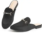[JGIWEN] Mules for Woman Flats Comfortable Buckle Mules Round Toe Backless Loafers Womens Slip On Shoes Size 6-10