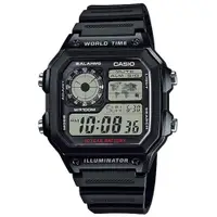 在飛比找ETMall東森購物網優惠-CASIO 卡西歐 10年電力 復古風 世界地圖計時手錶-黑