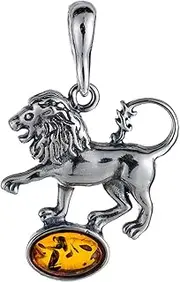 [BALTICANA JEWELRY] Sterling Silver and Baltic Amber Leo Zodiac Sign Pendant