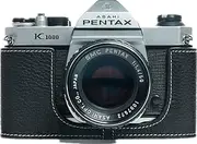 K1000 Case, BolinUS Handmade Genuine Real Leather Half Camera Case Bag Cover for Pentax Asahi K1000 Camera With Hand Strap (Black)