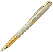 [PARKER] Sonnet Fountain Pen | Premium Silver Mistral Finish with Gold Trim | Fine 18k Gold Nib with Black Ink Cartridge | Gift Box
